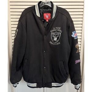 Vintage Rare Raiders NFL Super Bowl Patch XI XV XVIII Varsity Bomber Jacket Sz M